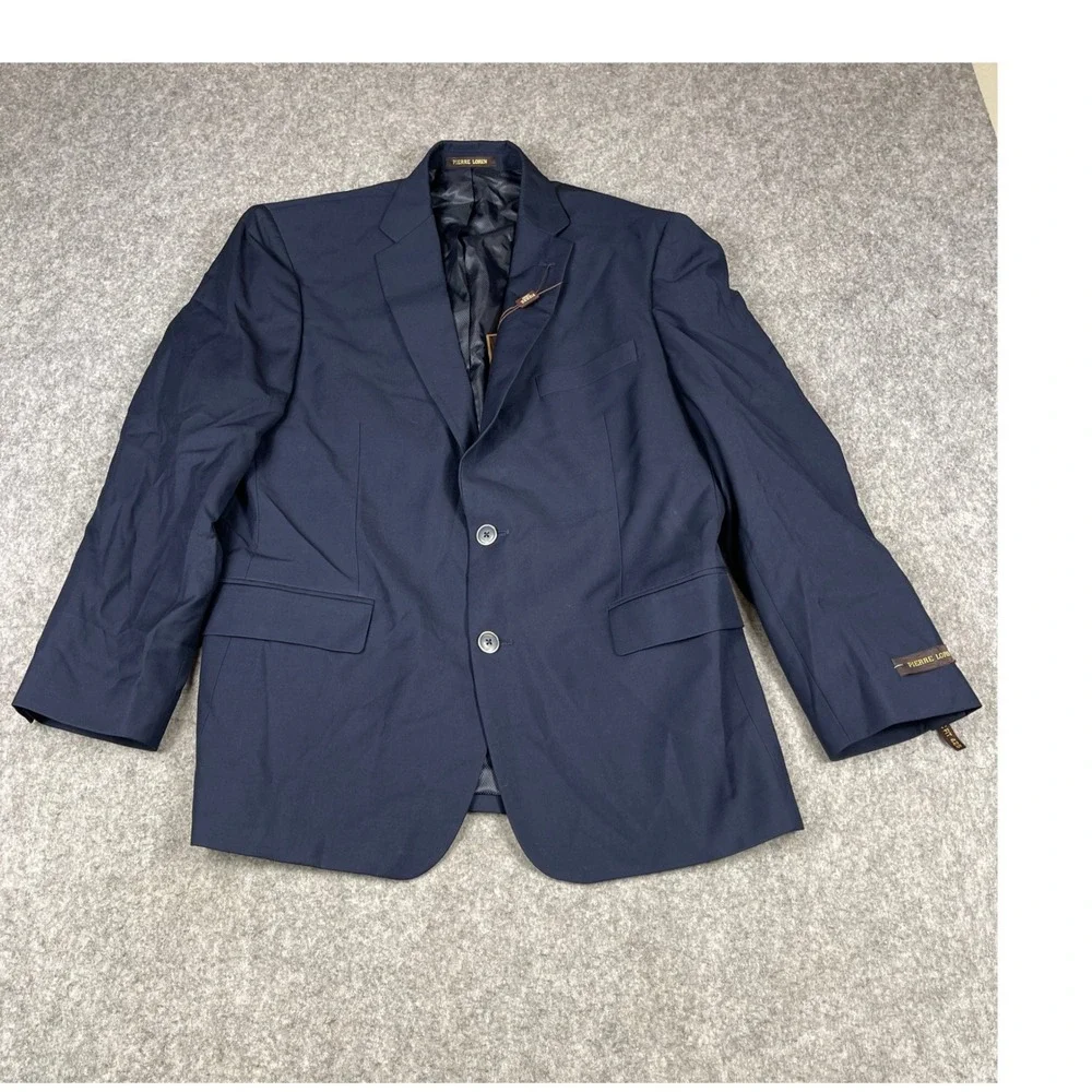 Pierre Loren Mens Navy Blue Two Button Blazer Notch Lapel Sport Coat Jacket NEW